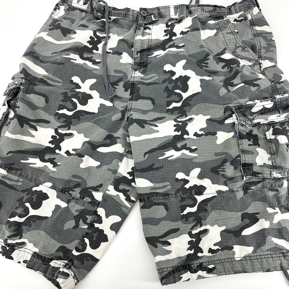 LA GATE Collection U.S.A. Gray Camo Cargo Shorts 100% Cotton Adjustable Size 46